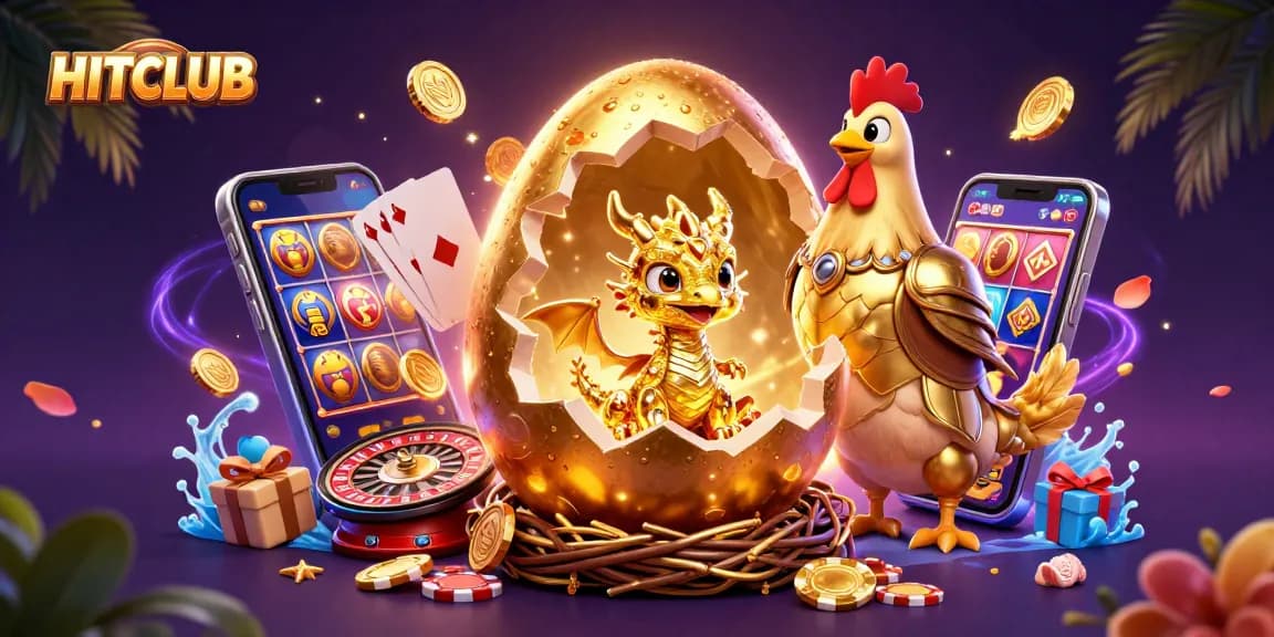 Experience winning at HITCLUB with a magical golden dragon guarding casino treasures and vibrant games.