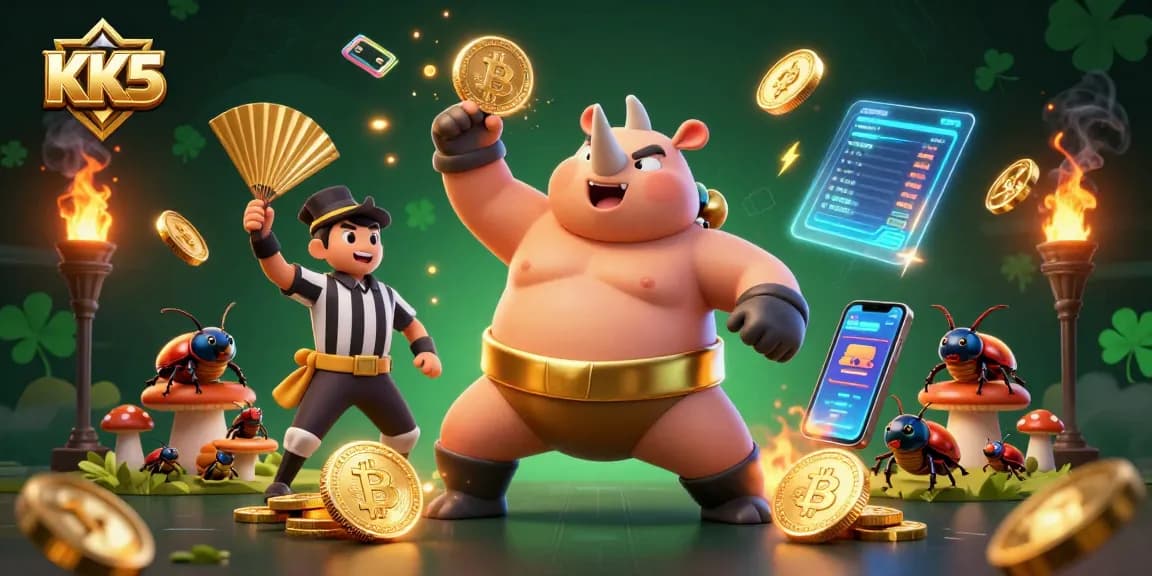 Watch the KK5 sumo champion beetle dominate with flying coins in an exciting casino-themed battle.