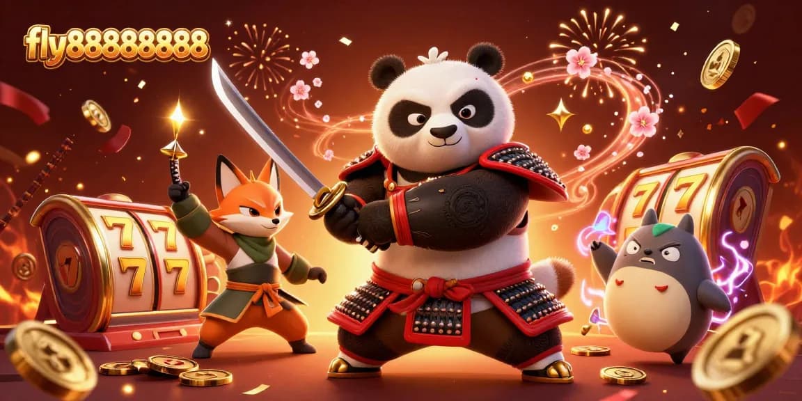 Experience thrilling gameplay at fly88888888 with samurai panda and vibrant casino elements.