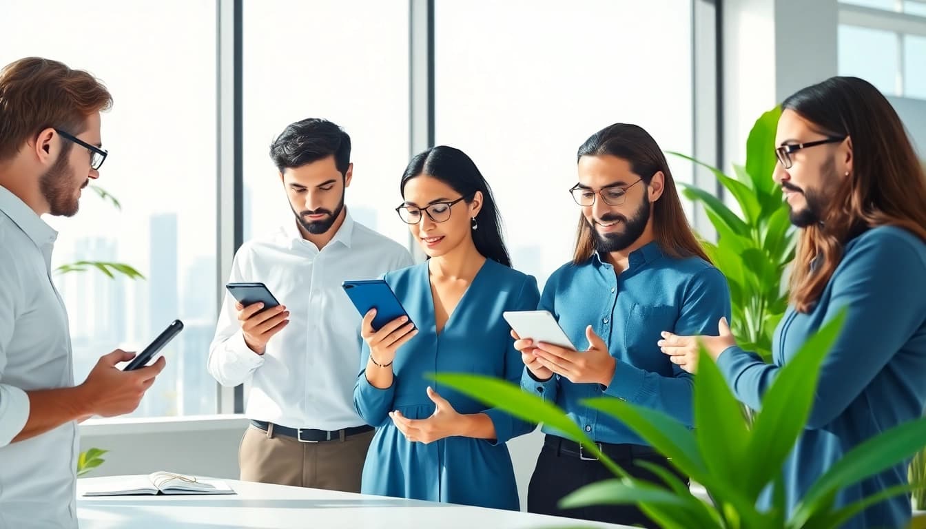 ai marketing team collaborating in a vibrant workspace with innovative ideas.