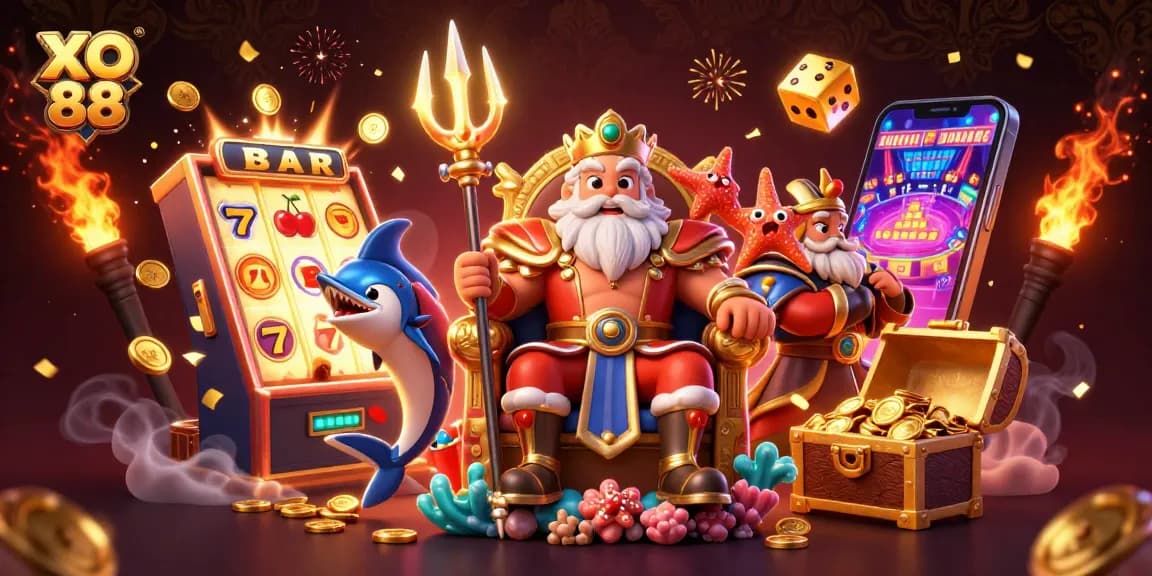 Experience the thrill of winning with XO 88 as Neptune oversees a jackpot explosion of coins and casino games.