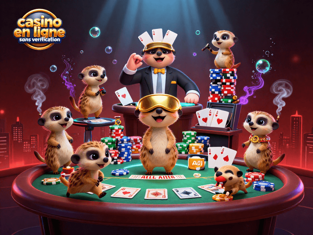 Jouez au casino en ligne sans vérification et découvrez l'animation dynamique des meerkats en pleine opération.