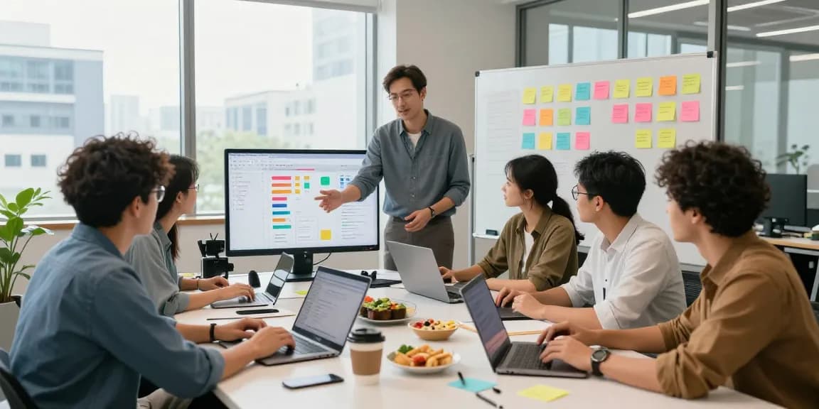 https://siren.clickn.co.kr/의 기술 스타트업 팀이 협업하여 소프트웨어 개발을 진행하는 모습