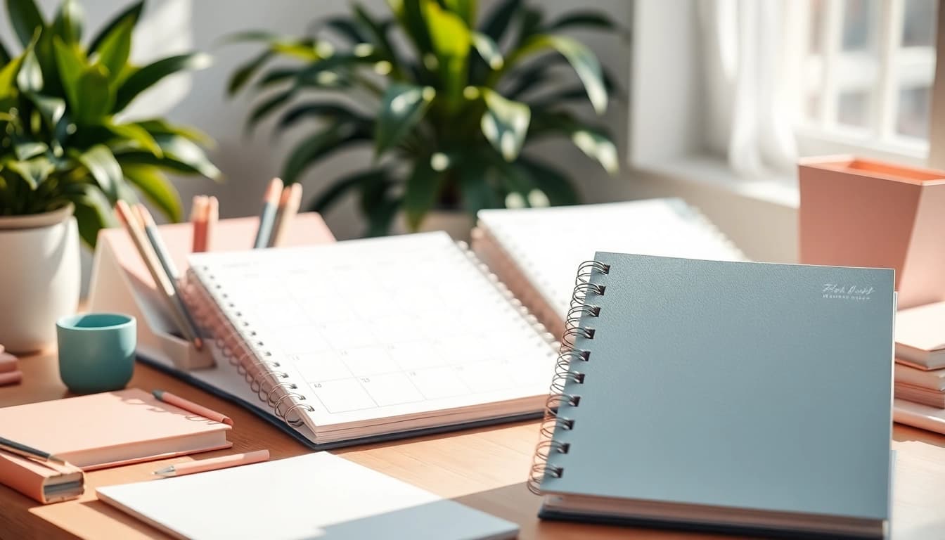Creating Custom Monthly Planners with elegant design elements on a stylish desk.