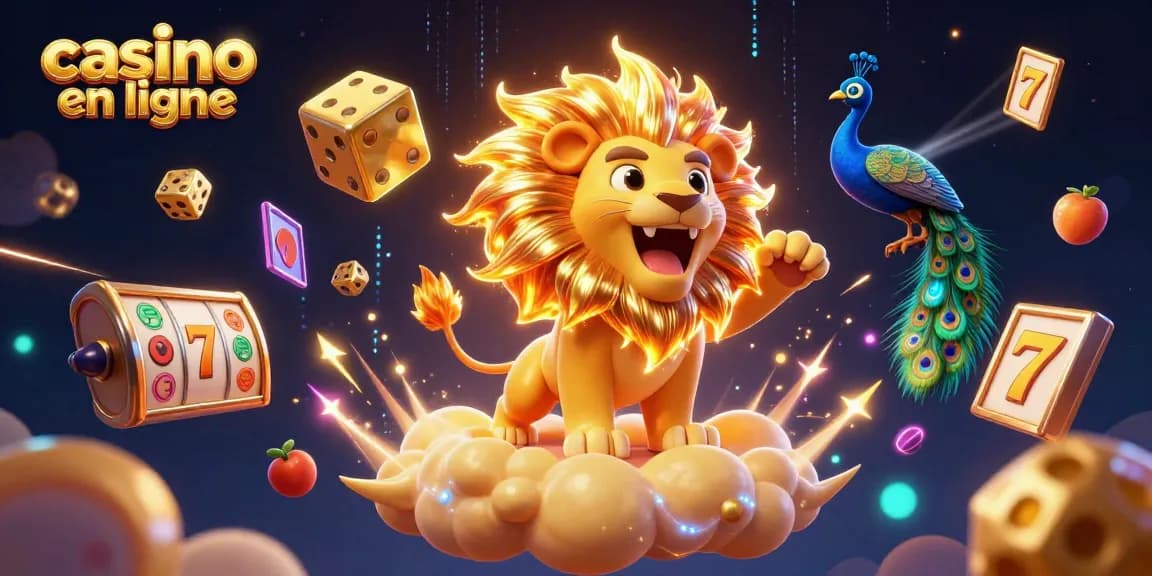 Attrapez des gains explosifs au casino en ligne avec un lion et des dés dorés.