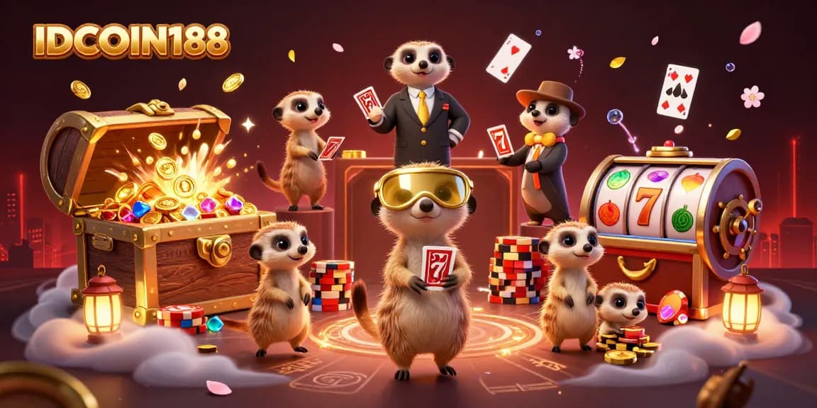 IDCOIN188 casino meerkats manage a vibrant slot game scene filled with action