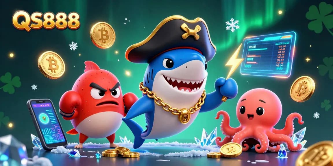 Join the fun at QS888, where the cartoon pirate shark and friends battle for treasure in an exciting casino adventure.