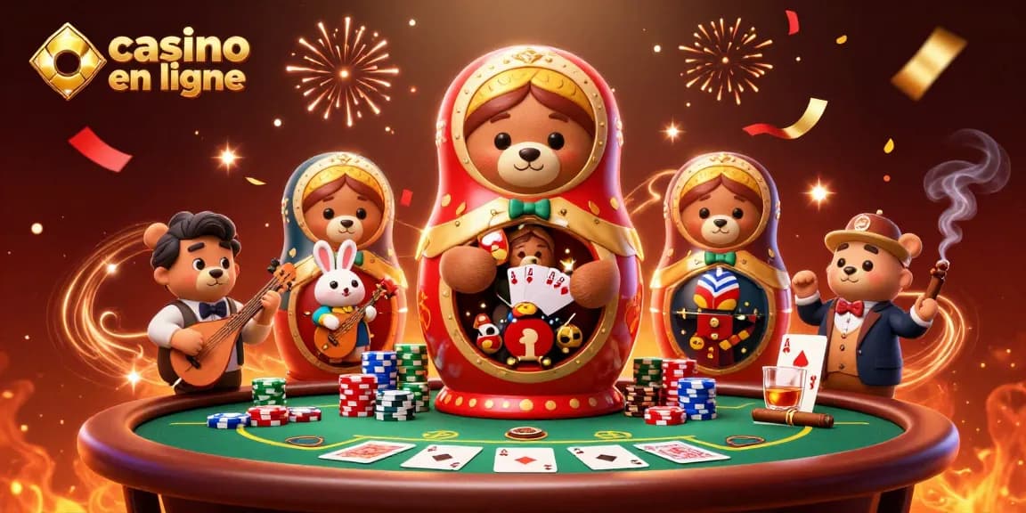 Découvrez des jeux captivants au casino en ligne avec des éléments festifs et compétitifs dans une scène dynamique.