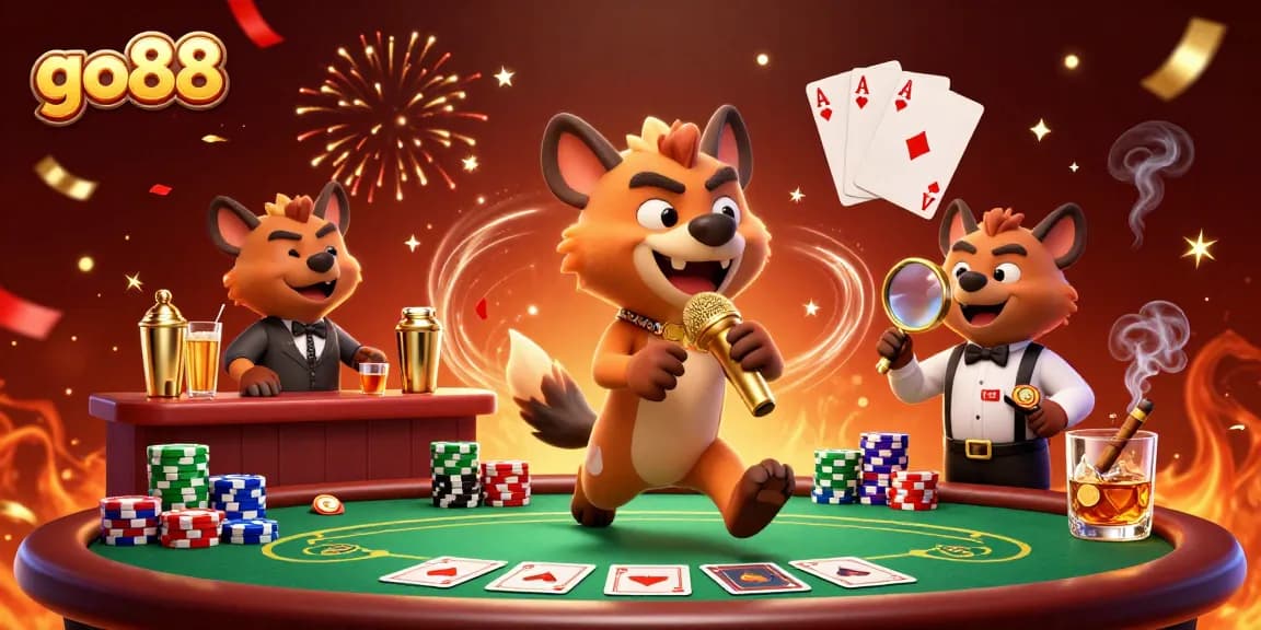 Experience thrilling gaming at go88 with lively hyenas in a vibrant casino scene.