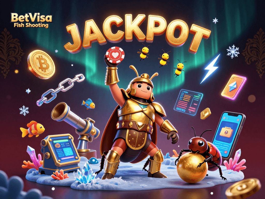 Experience BetVisa Fish Shooting excitement with vibrant underwater elements and casino-themed characters.