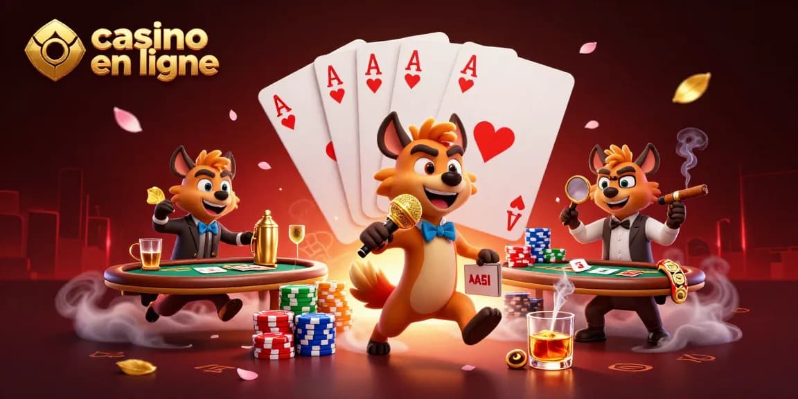 Jouez au casino en ligne avec une scène animée de personnages amusants.