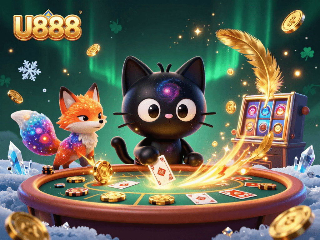 Engage in thrilling gameplay at U888 under a cosmic table with enchanting characters.