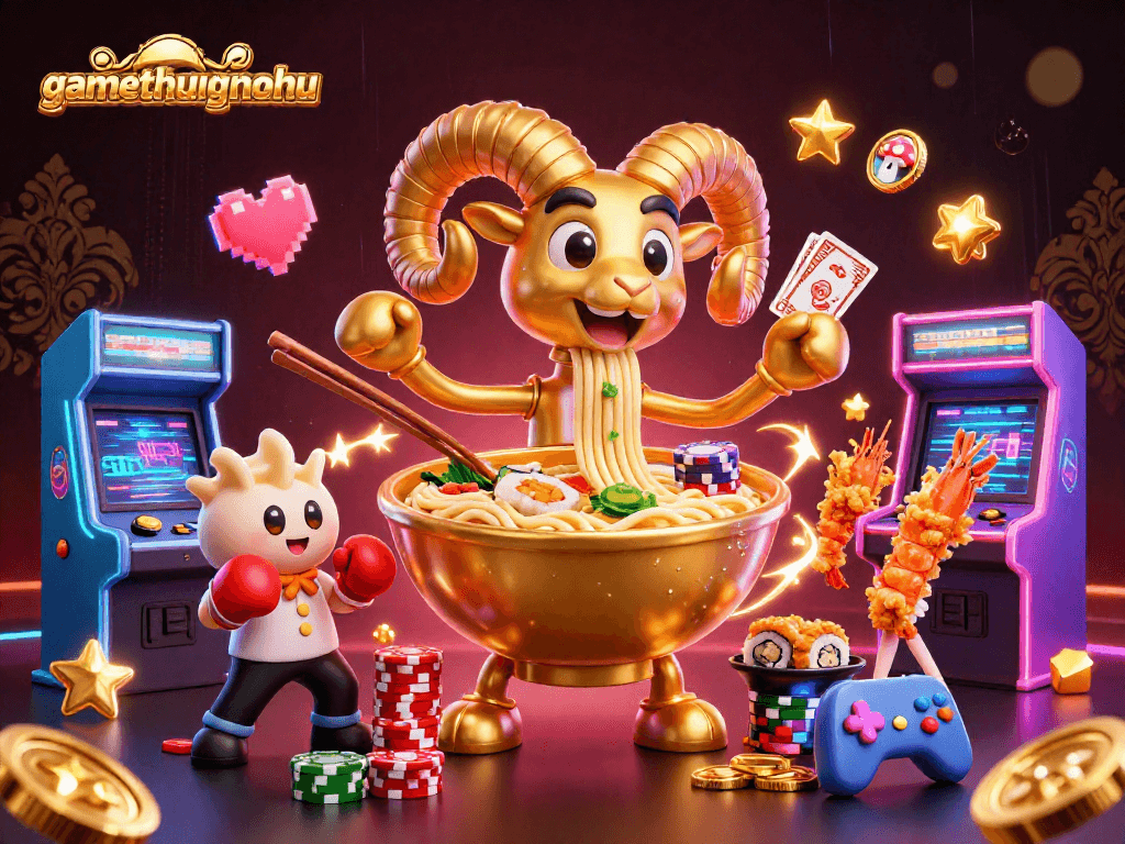 Engage in thrilling gameplay with gamethuongnohu, featuring vibrant 3D characters and casino elements.