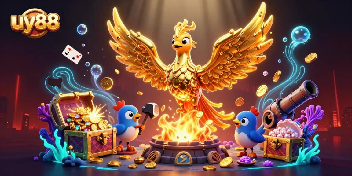 Experience thrilling gameplay at uy88 with a vibrant scene showcasing enchanting graphics and gold treasures.
