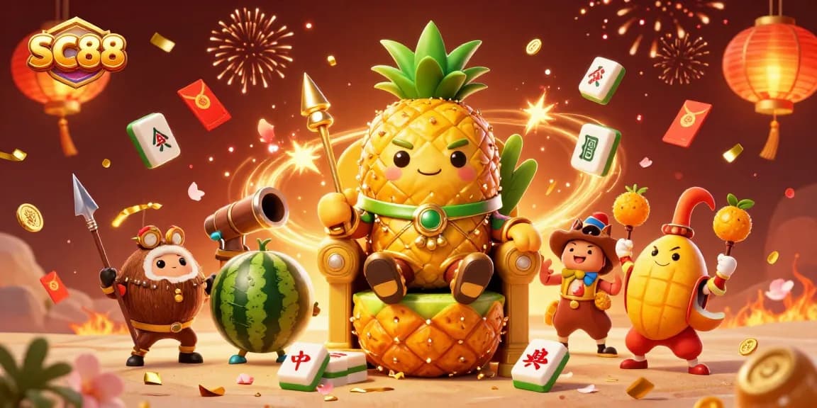 Engage with SC88 casino vibes through vibrant 3D illustration featuring lively characters and festive elements.
