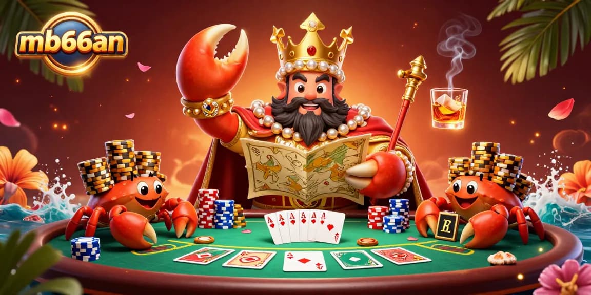 Engage with the grandeur of mb66an at this vibrant poker scene featuring a golden crab emperor.