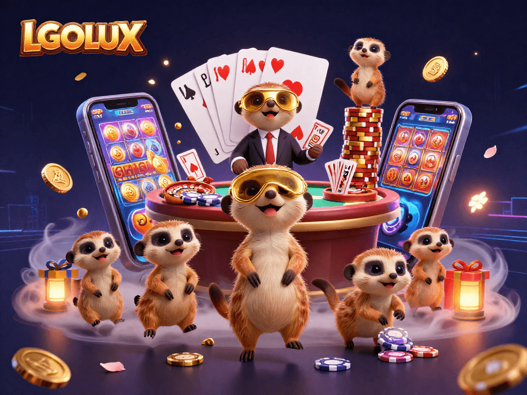Experience thrilling gameplay at LGOLUX with a lively meerkat casino scene showcasing dynamic gaming action.