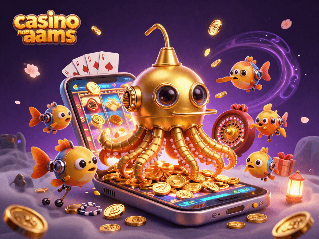 Gioca nei migliori casino non AAMS con un kraken dorato e monete d'oro in un'illustrazione 3D unica.