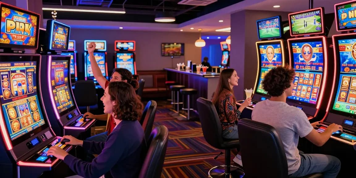 Dynamic gaming atmosphere at situs gacor with players celebrating a jackpot win.