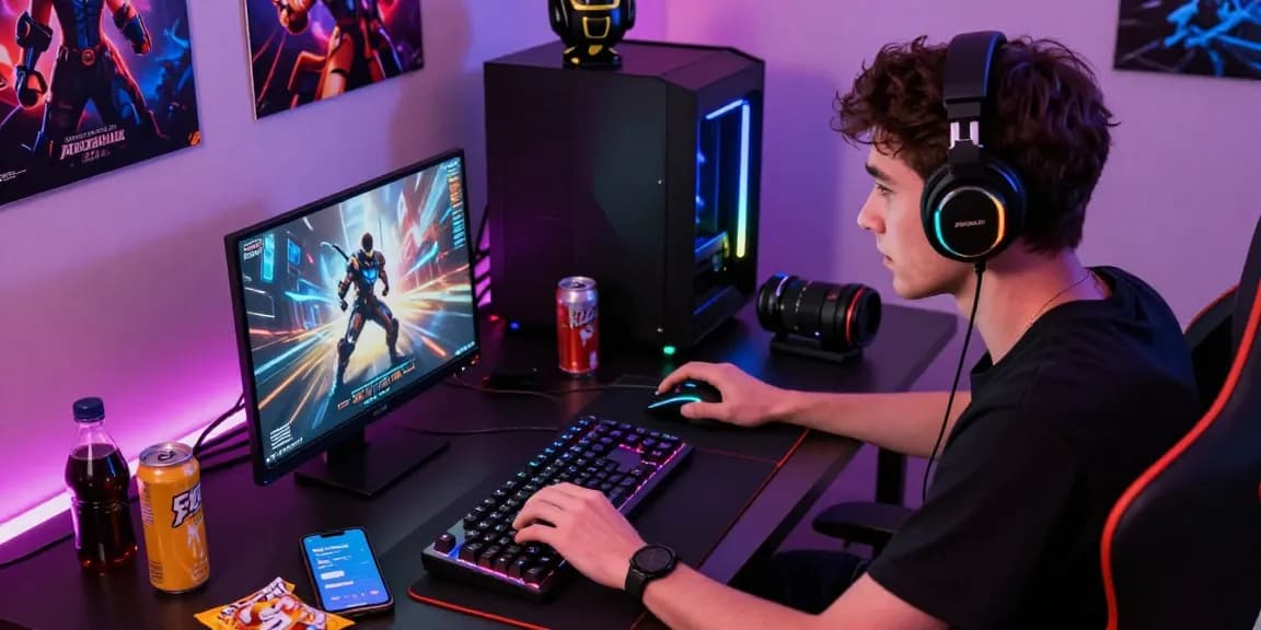 Pengalaman bermain game online di Situs LUXURY777 dengan aksesori gaming dan suasana menarik