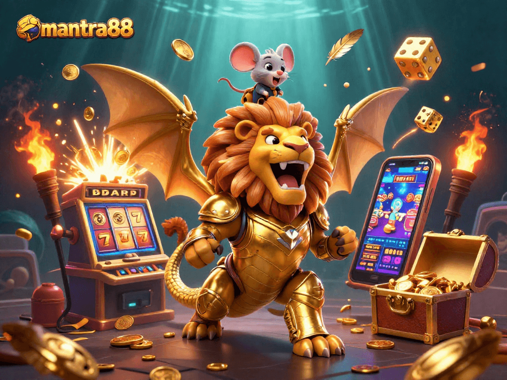 Engage with mantra88's thrilling casino experience featuring an epic chimera and vibrant gaming elements.