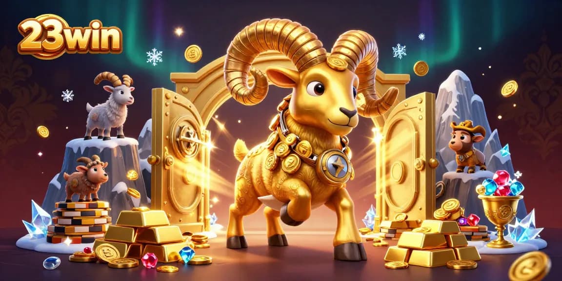 23win delivers a vibrant casino adventure with golden ram and treasure in a rich dynamic scene.