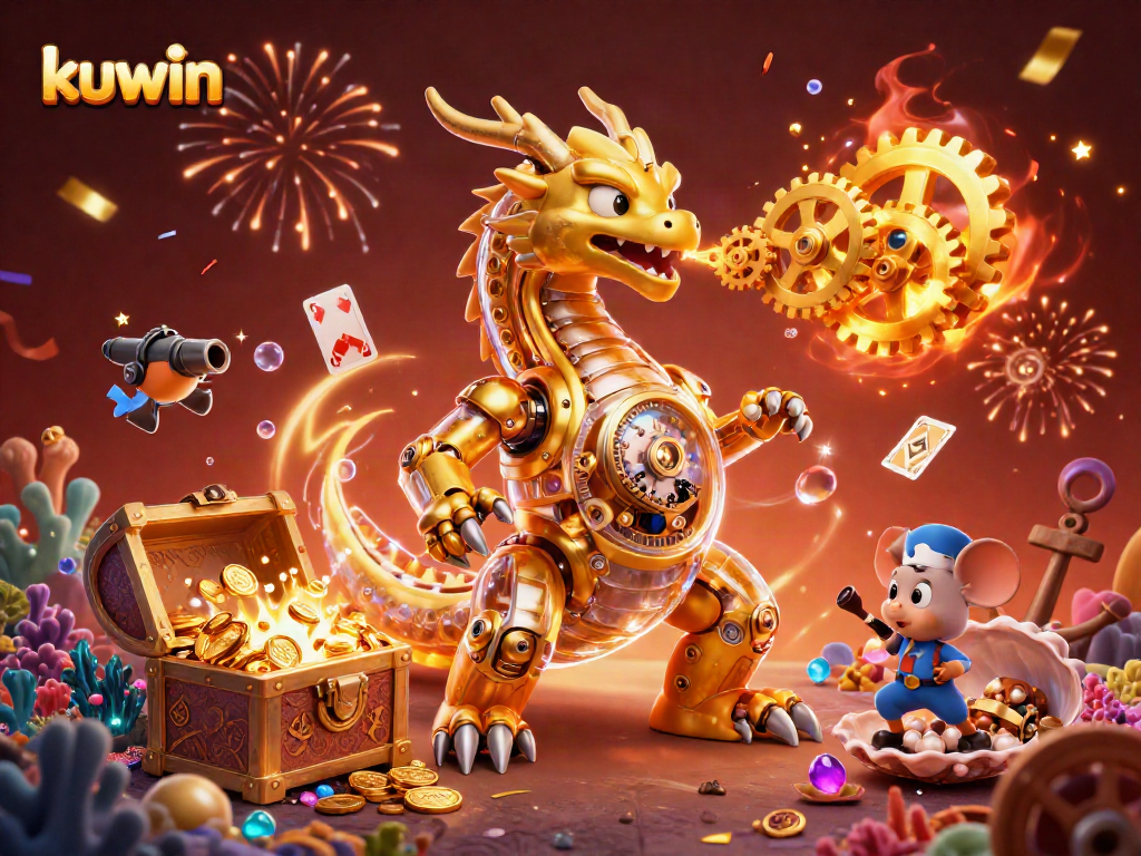 Engage in exciting gaming experiences with kuwin's vibrant casino-themed illustration displaying dynamic 3D characters.