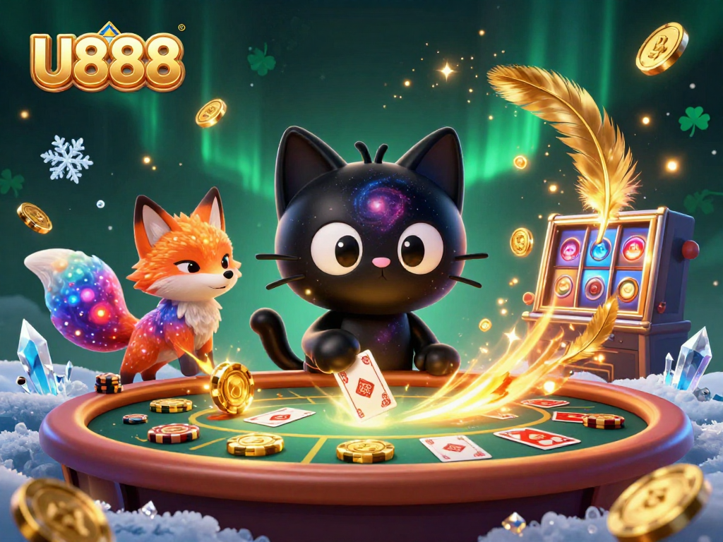 Engage in thrilling gameplay at U888 under a cosmic table with enchanting characters.