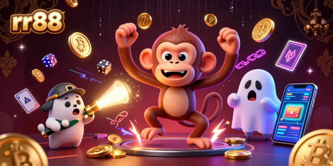 Watch the mischievous poltergeist monkey juggle around the haunted casino in rr 88 style.