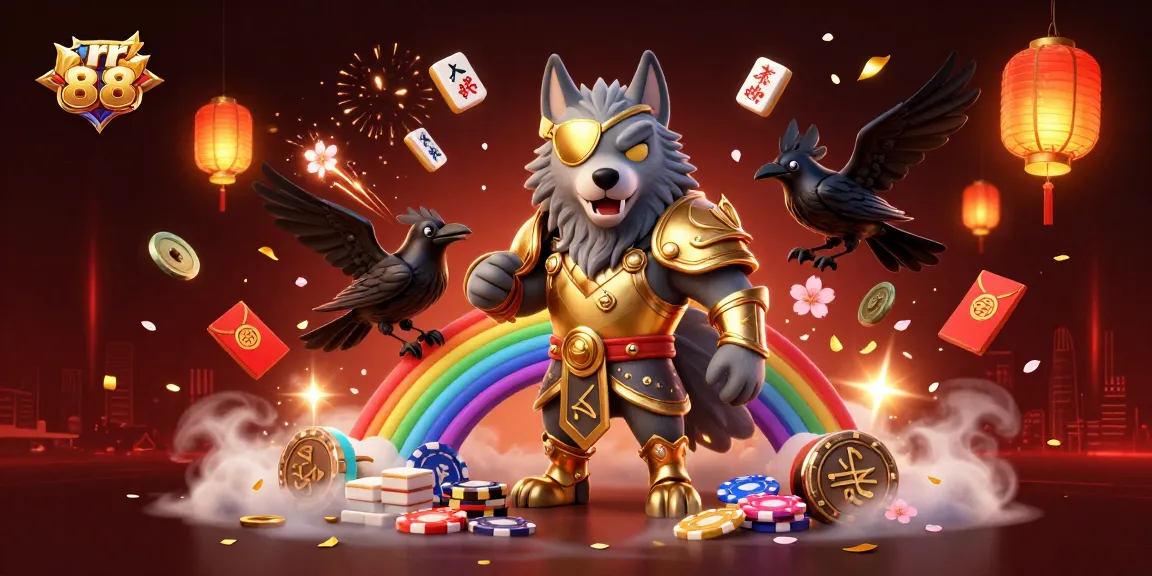 Experience thrilling wins at rr 88, featuring Odin wolf and casino elements in vibrant detail.