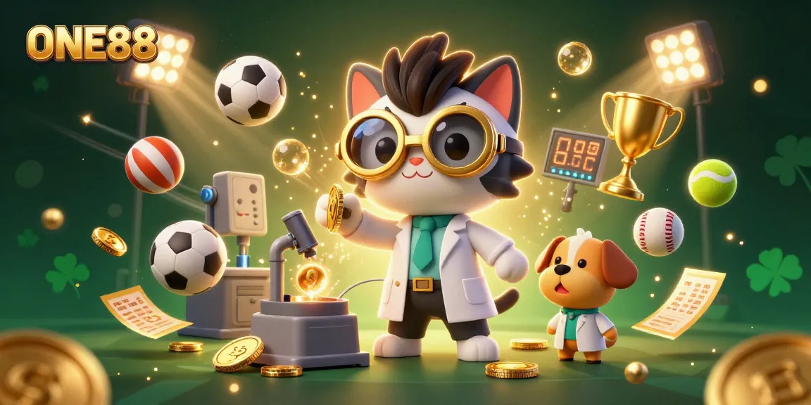 Experience thrilling wins at ONE88 with fun casino-themed illustration filled with vibrant action and exciting elements.