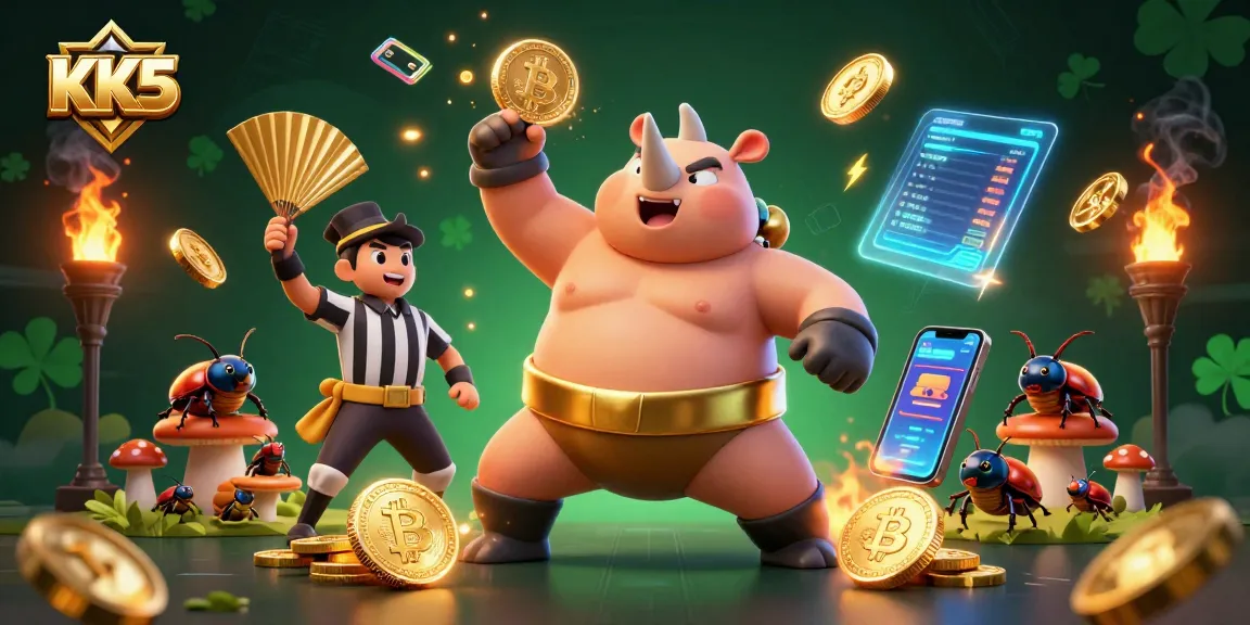 Watch the KK5 sumo champion beetle dominate with flying coins in an exciting casino-themed battle.