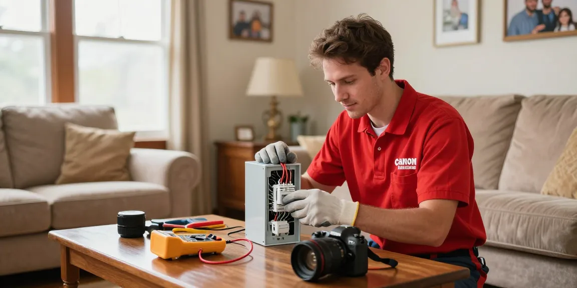 Electrical repair Stevens Point technician examining panel in cozy home setting, showcasing reliability and local expertise.