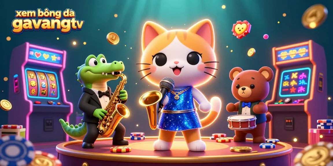 Enjoy xem bóng đá gavangtv with a vibrant casino scene featuring animated characters and gaming elements.