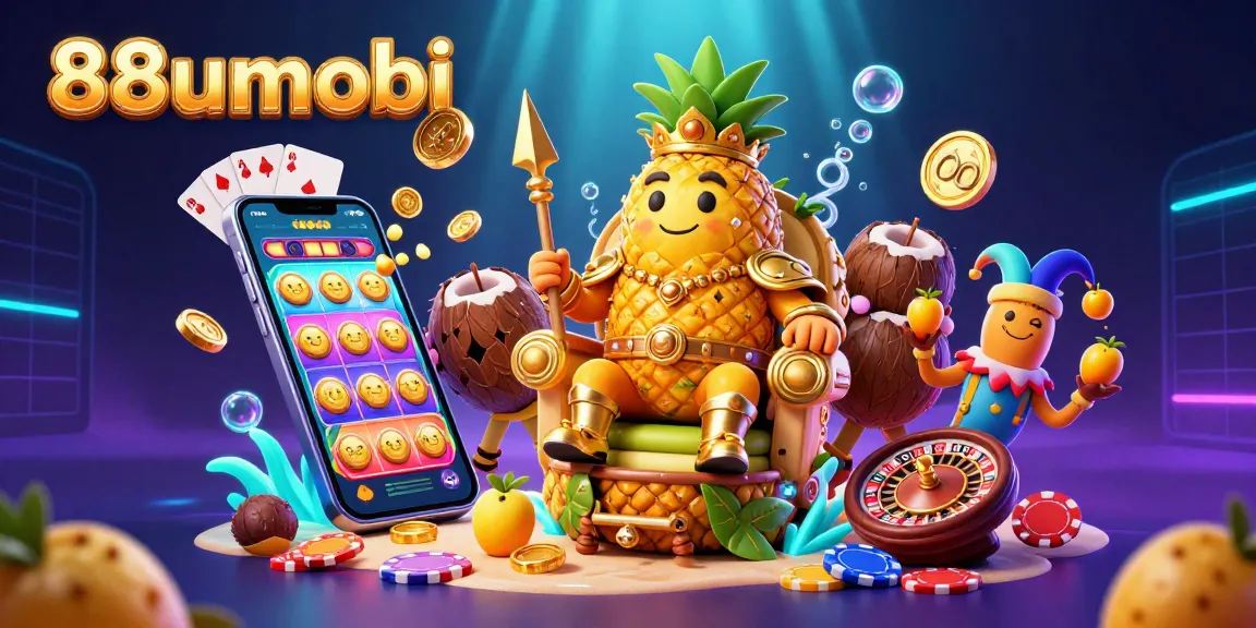 Engage with exciting games at 88uumobi using a vibrant casino illustration featuring a pineapple king.