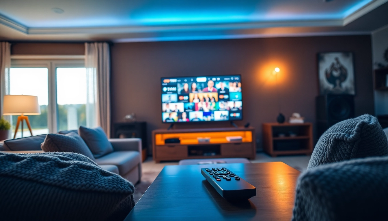 Engaging living room scene showcasing IPTV Canada streaming experience with a vibrant display.