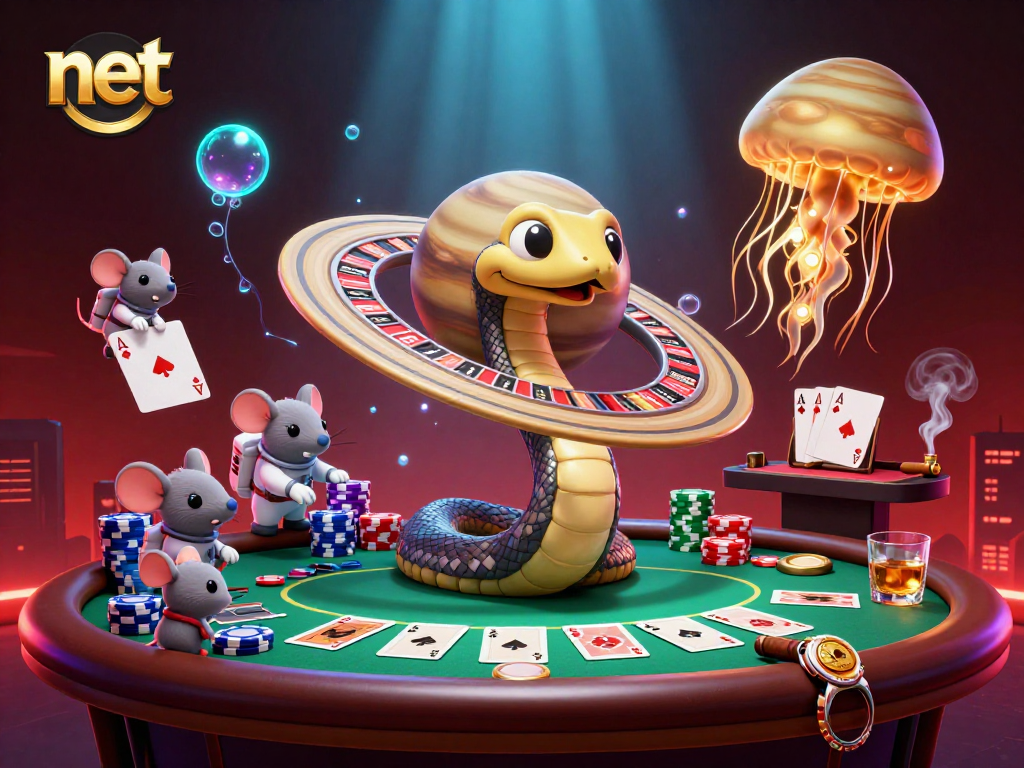 Engage in thrilling bets on Net’s gaming rings with a vibrant cosmic scene.