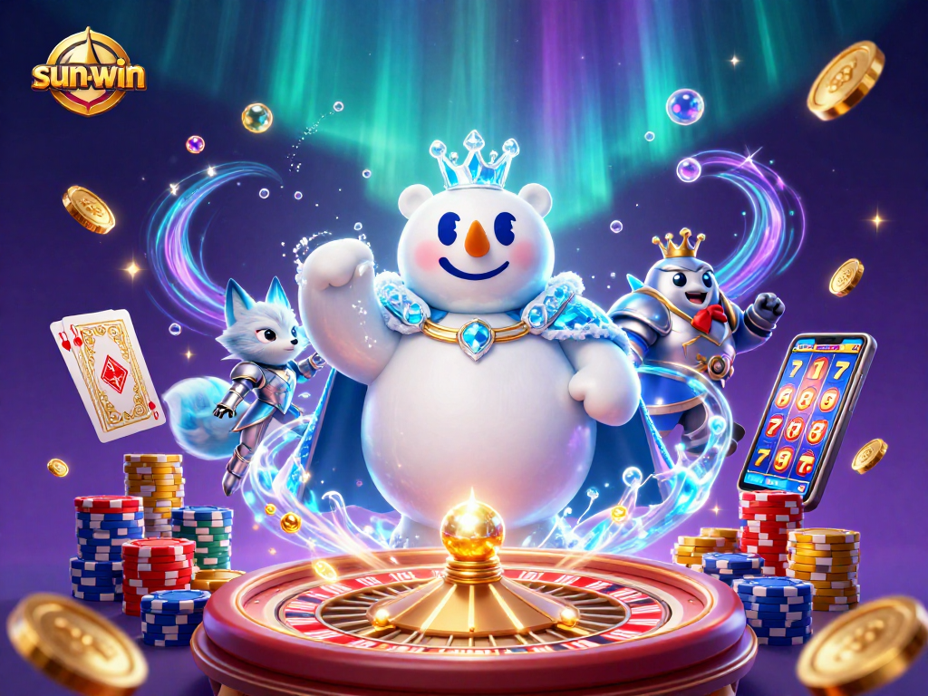 Experience sun-win's thrilling adventure with the ice king and snow fox in a vibrant casino realm.