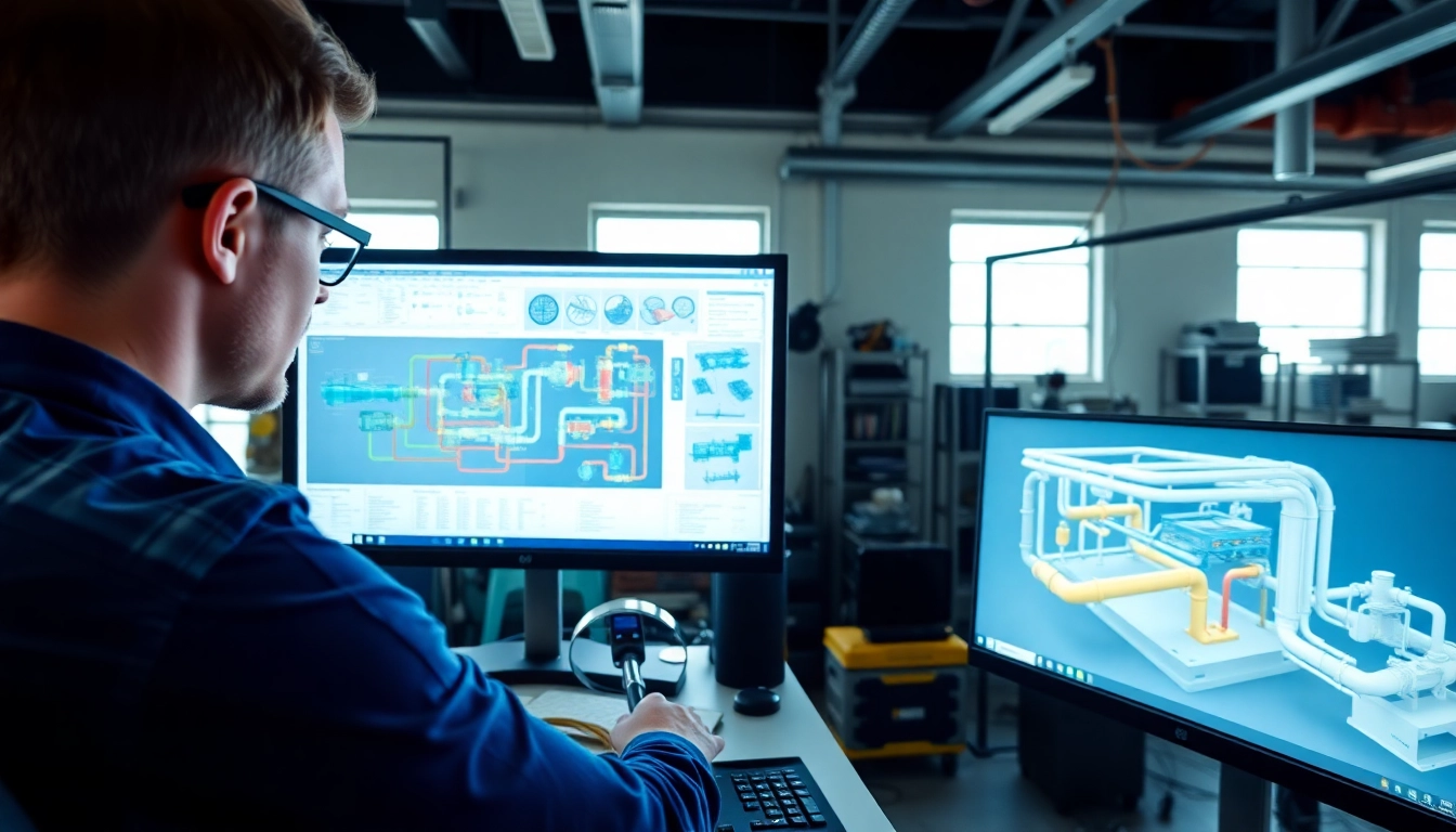 Engineer designing complex Plant 3D modeling project in a professional studio setting.