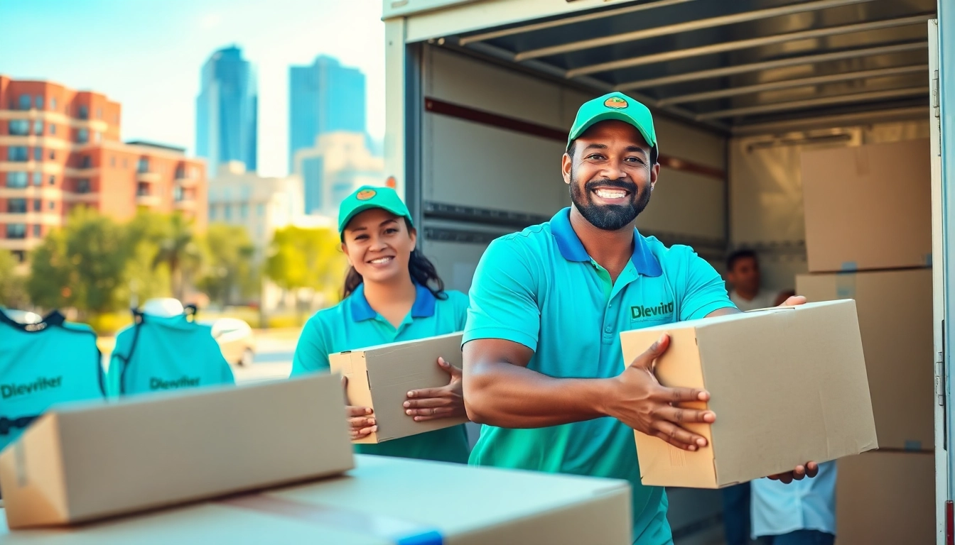 Efficient professional movers showcasing Residential Moving Services while packing and loading boxes.