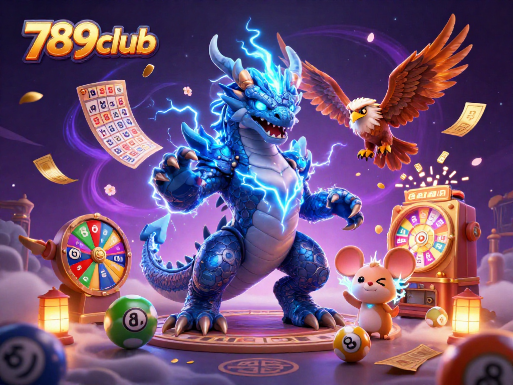 Experience the thrill of gaming at 789club with dynamic illustrations of vibrant casino elements.