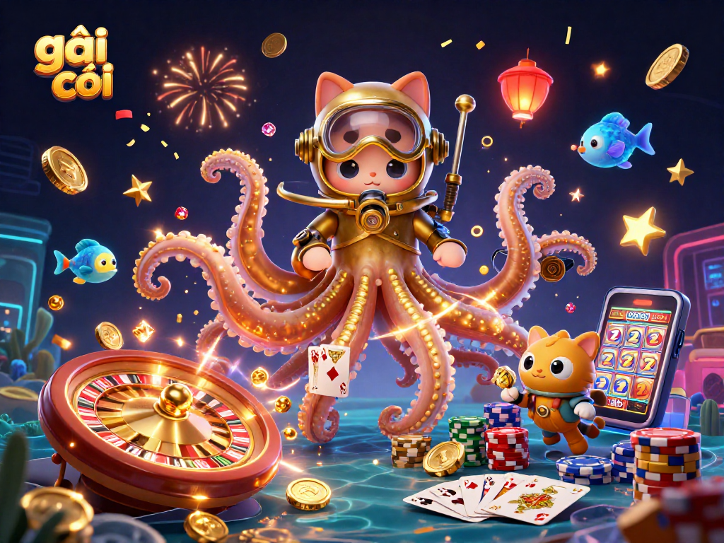 Gái gọi tham gia vào trò chơi casino với kraken khổng lồ và cá phát quang, mang đến trải nghiệm hấp dẫn.