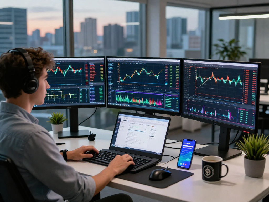 Ambiente de trading innovador en oficina moderna con Immediate Edge visible en pantallas