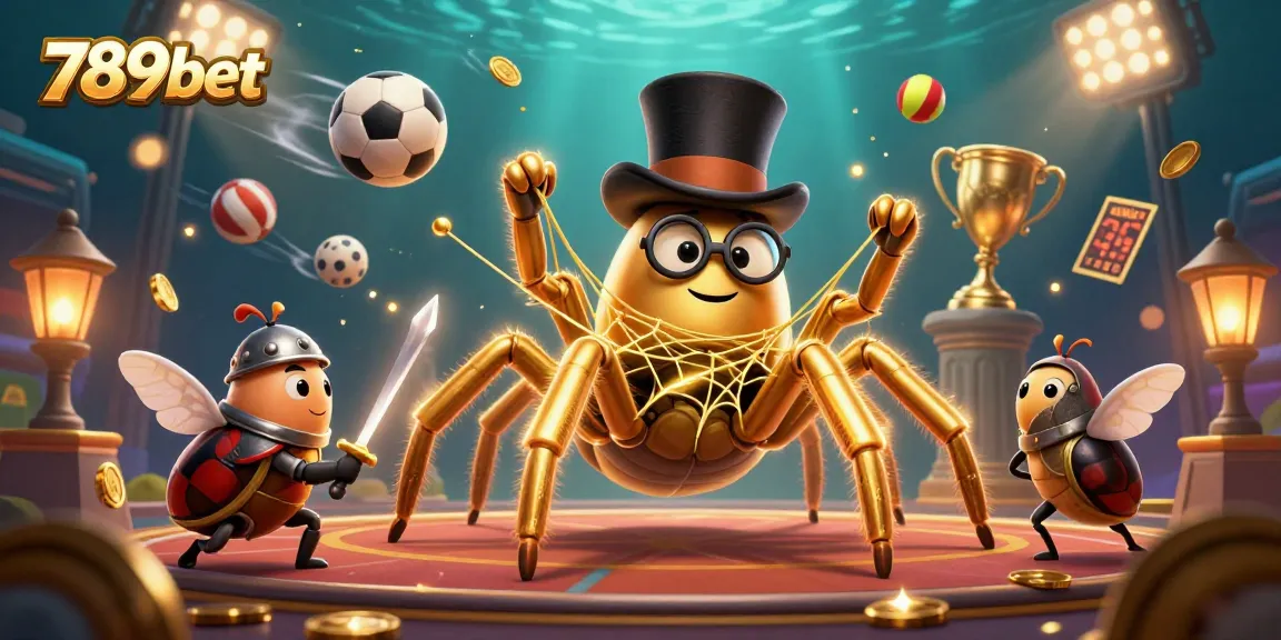 Engage with exciting 789bet adventures featuring a golden tarantula and beetle knight in a vivid casino scene.
