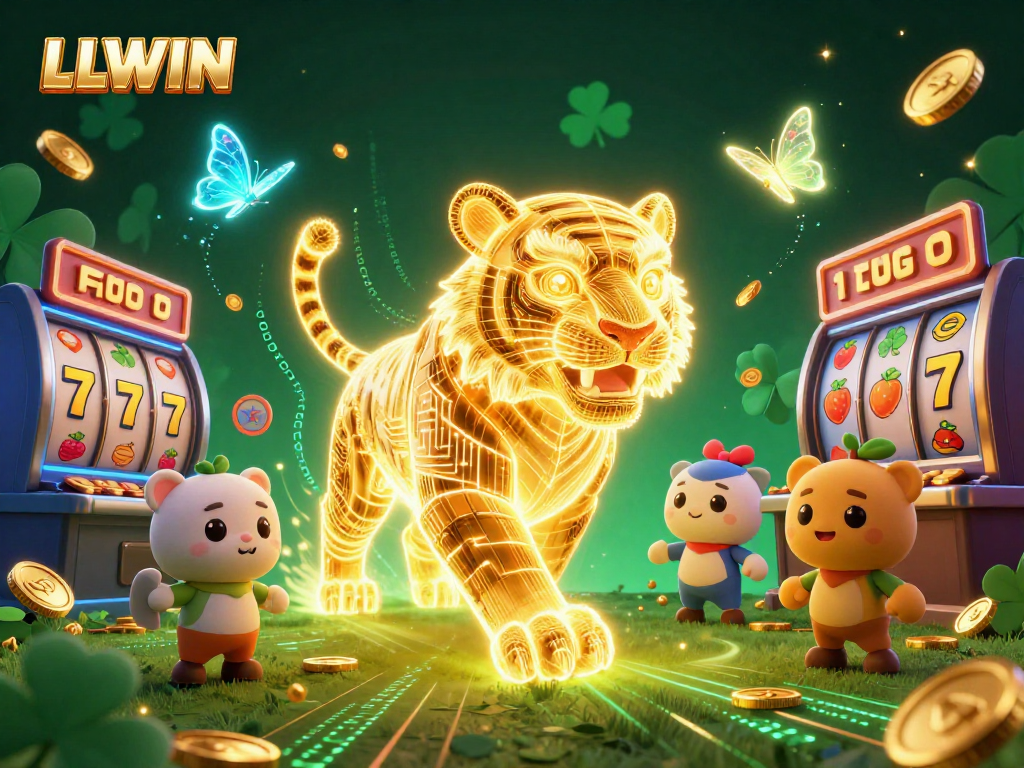 Experience thrilling gameplay at LLWIN with a golden tiger, jackpot symbols, and vibrant casino elements.