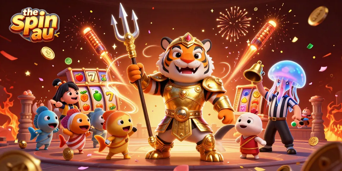 Experience the excitement of the spin au with a vibrant casino scene featuring a fierce golden shark and celebratory elements.