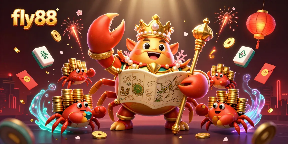 Experience the thrill of fly88 gaming with a vivid golden crab emperor in an exciting casino scene.