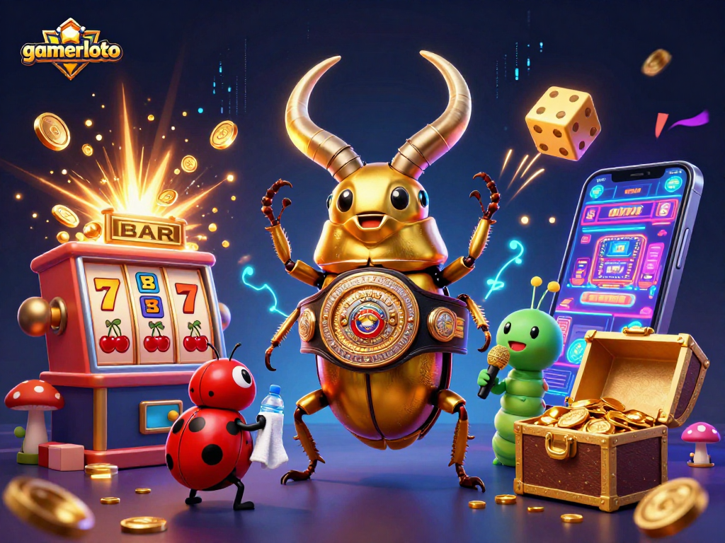 Experience gamerloto with a vibrant 3D scene of casino action featuring a championship showdown and games