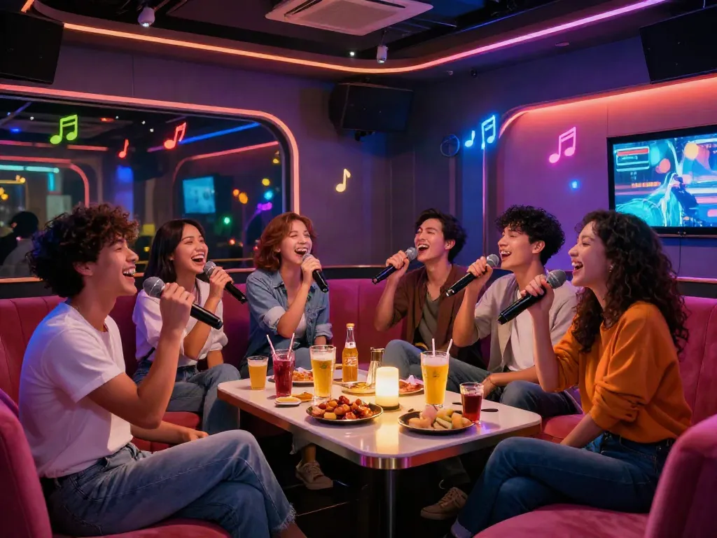 강남 달토에서 친구들과 즐거운 시간을 보내고 있는 카라오케 룸의 모습