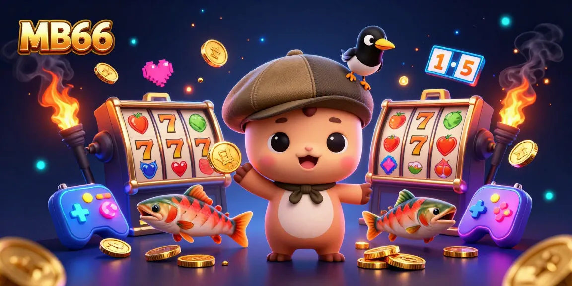 Experience the thrill of MB66 with a playful Nessie amid dynamic casino elements and colorful slot games.